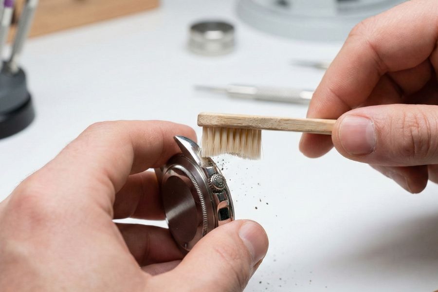 cleaning rolex crown threads toothbrush