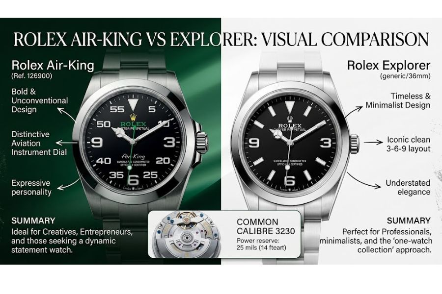 air king vs explorer rolex comparison table