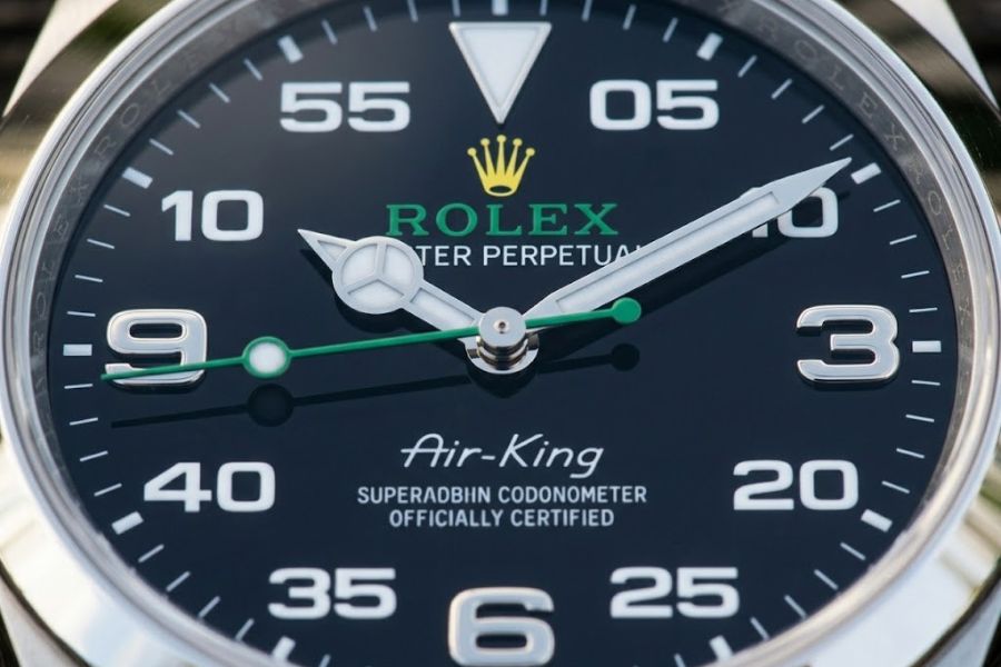 rolex air king 126900 dial macro aviation detail close up